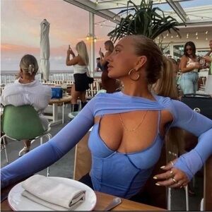 RARE HOUSE OF CB 'Isabel' Cornflower Asymmetric‎ Cutout Corset NWOT size M A-C